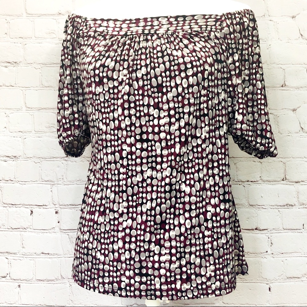 AB Studio Polka Dot Off Shoulder Stretchy Top M